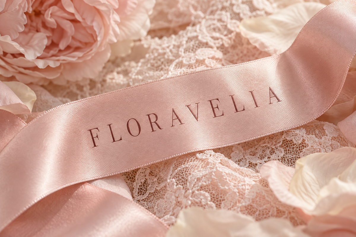 FLORAVELIA blush satin brand ribbon