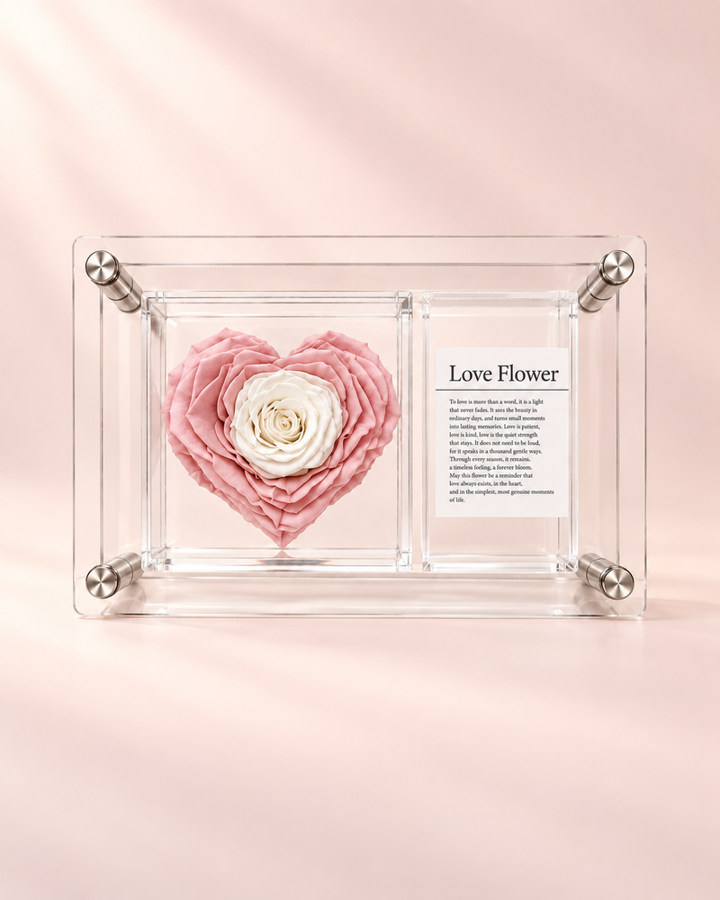 FLORAVELIA dusty pink and ivory heart keepsake frame on a warm ivory and blush background