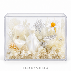 FLORAVELIA Ivory Vow preserved floral acrylic box on white background