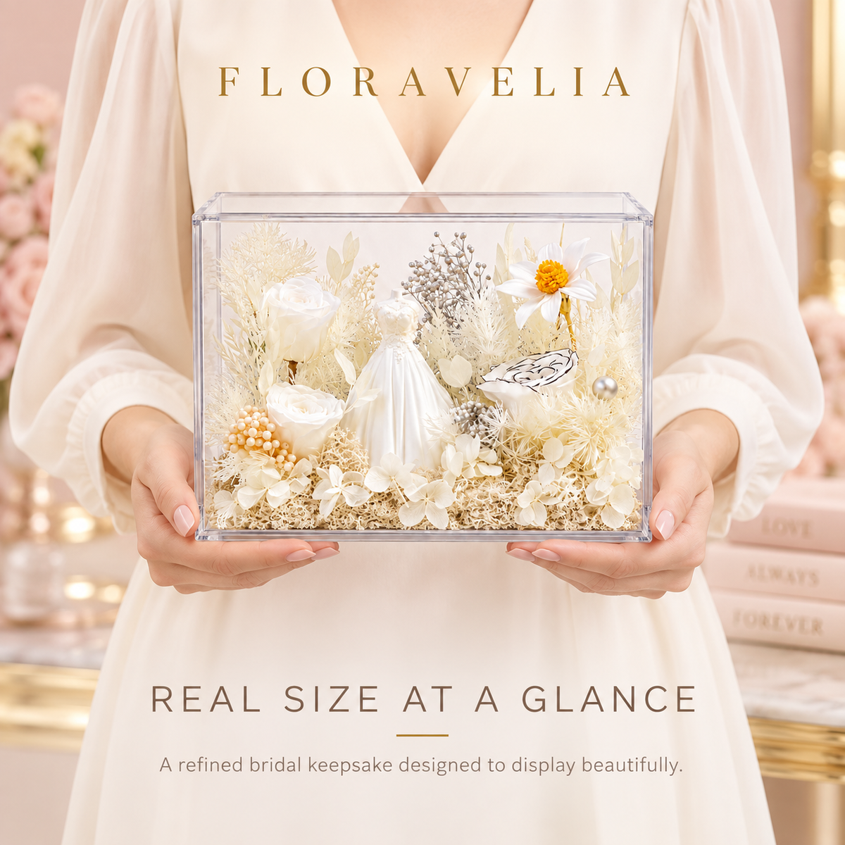 FLORAVELIA Ivory Vow handheld scale view