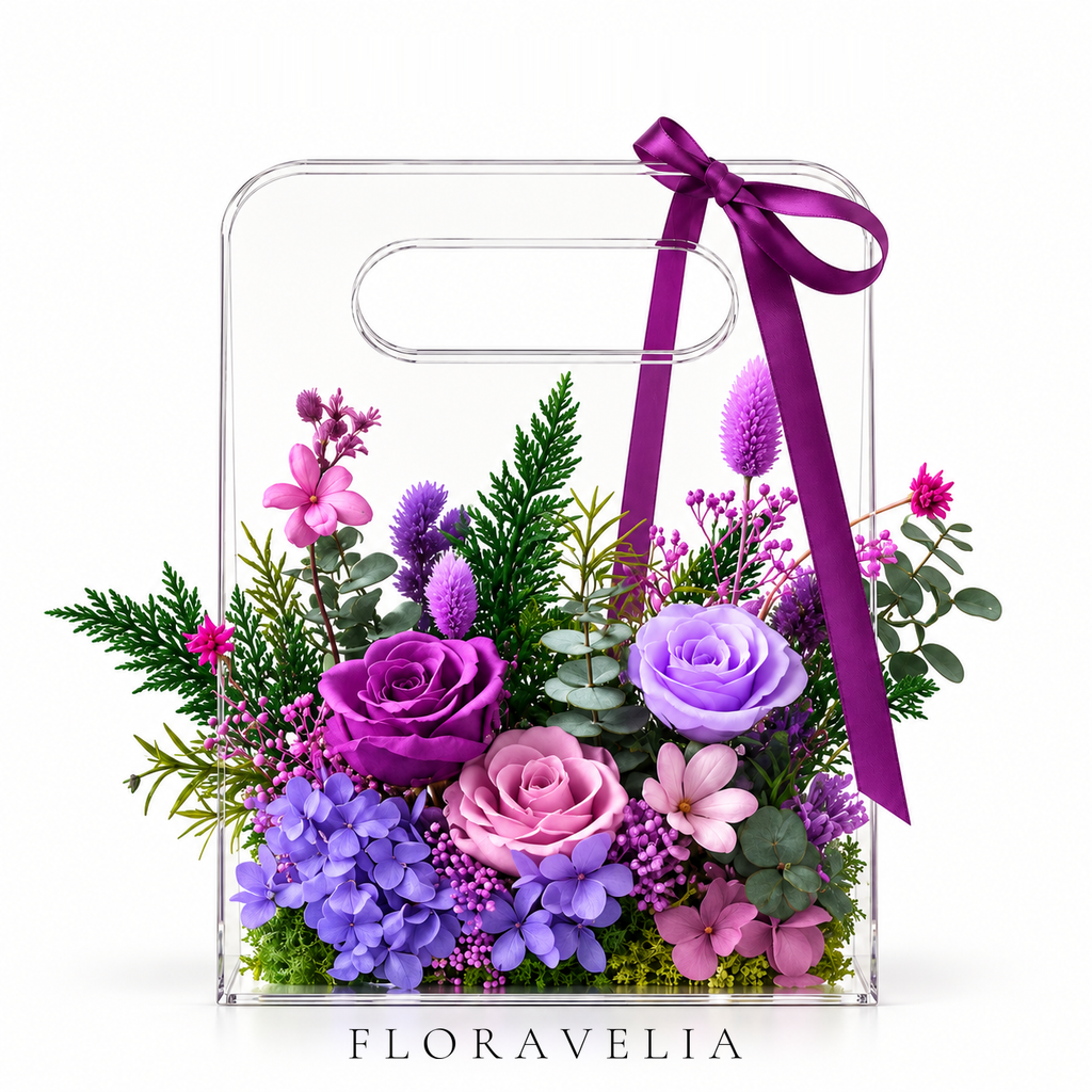 FLORAVELIA Product 03 SKU 01 purple floral acrylic handbag gift - brand hero