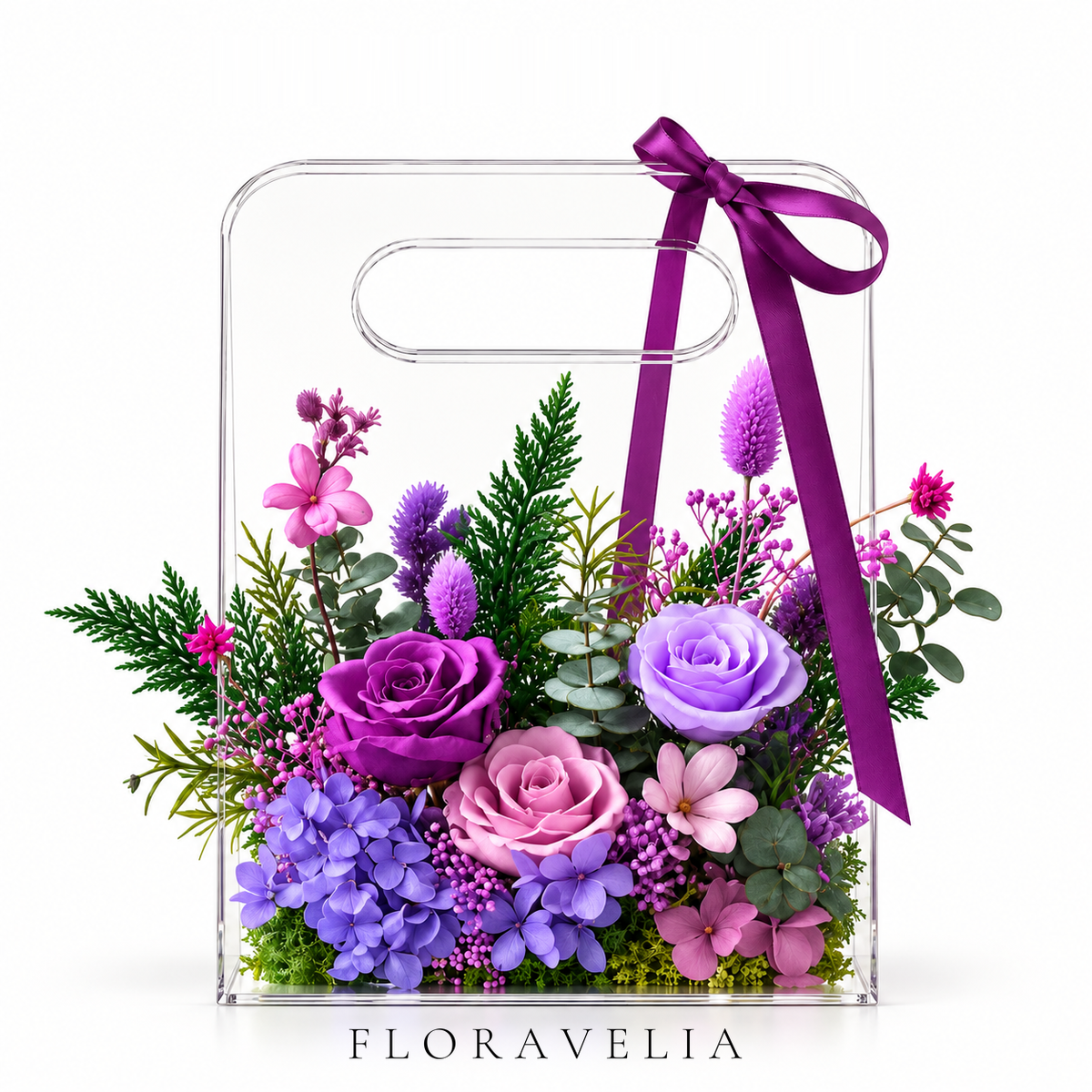 FLORAVELIA Product 03 SKU 01 purple floral acrylic handbag gift - brand hero