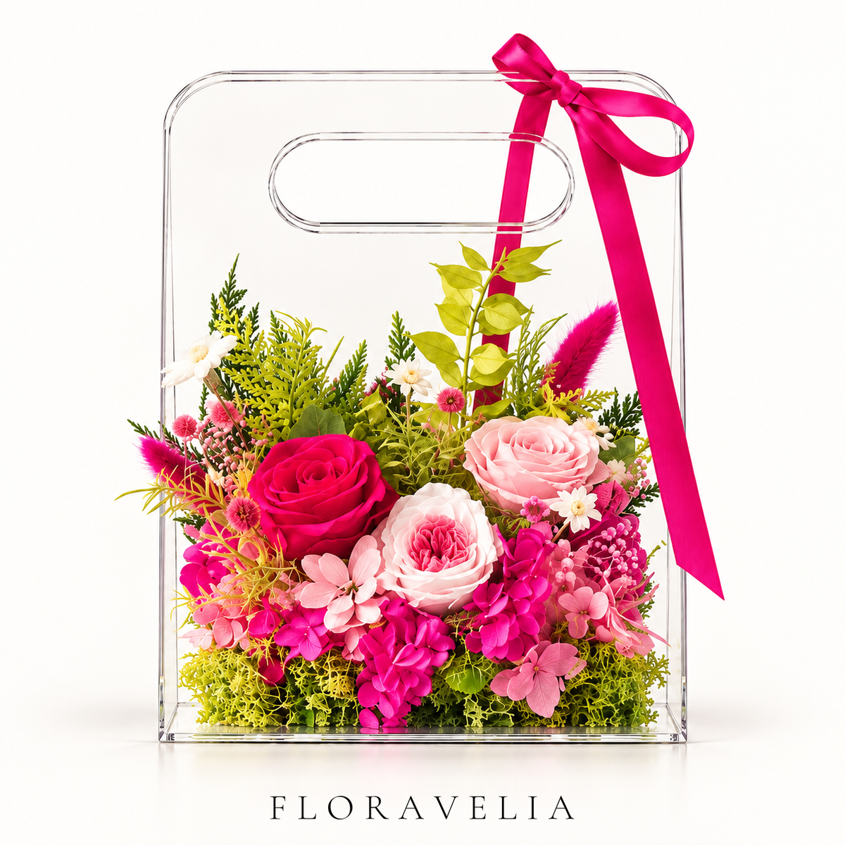 FLORAVELIA Product 03 SKU 05 fuchsia pink floral acrylic handbag gift - brand hero