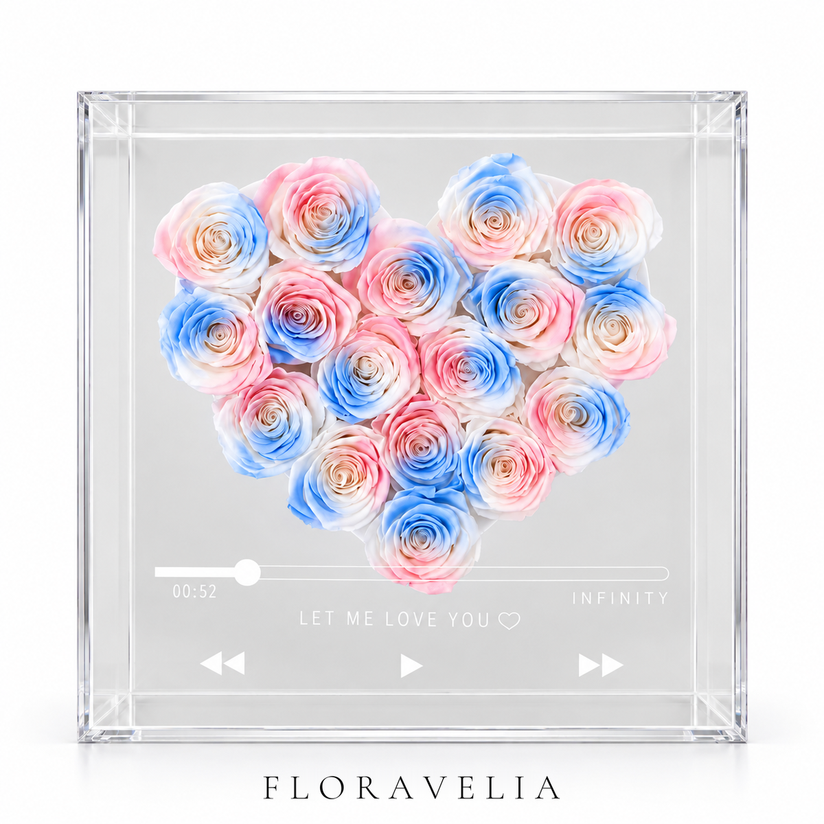 FLORAVELIA Product04 SKU15 pink blue ombre preserved rose clear acrylic frame hero