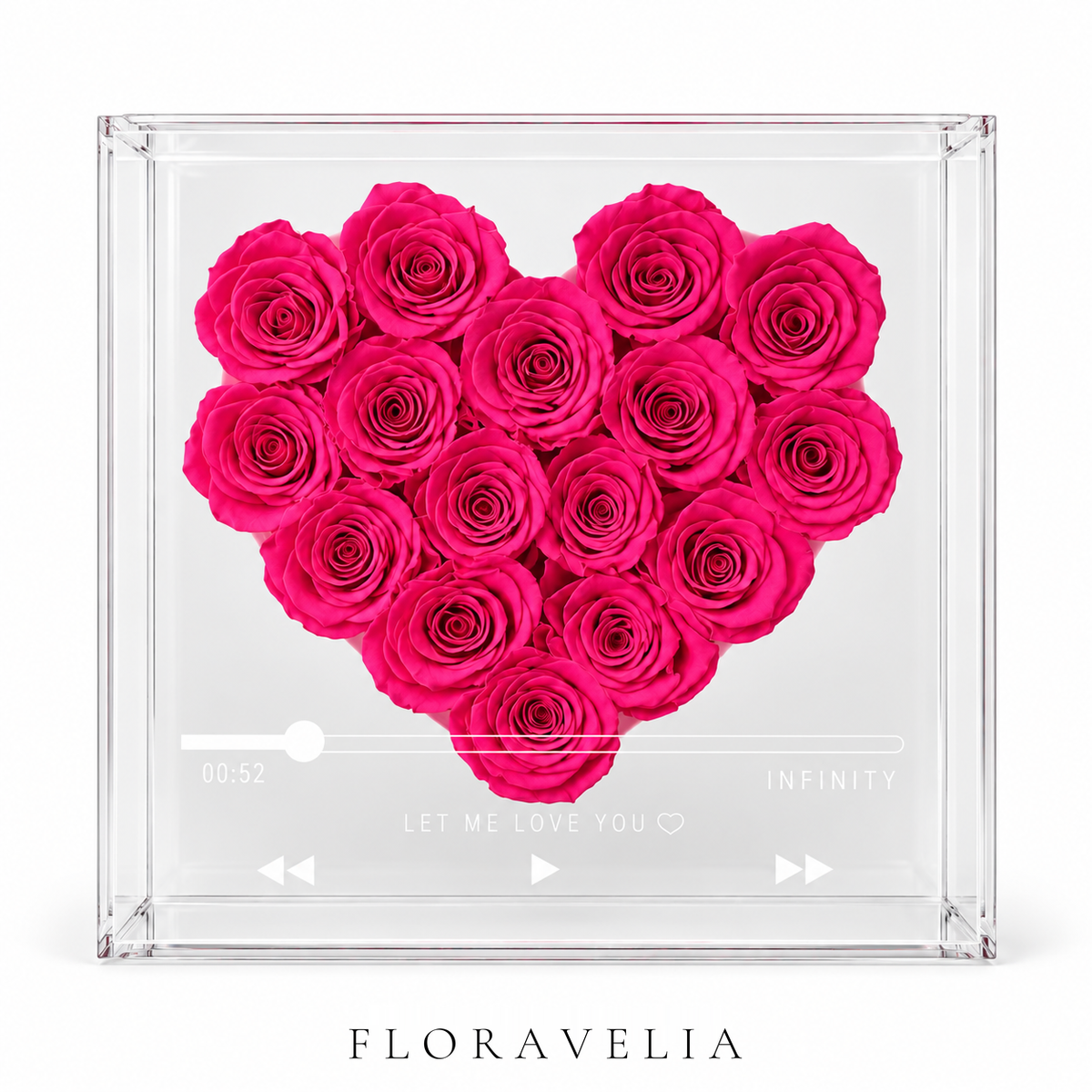 FLORAVELIA Product04 SKU19 fuchsia preserved rose clear acrylic frame hero