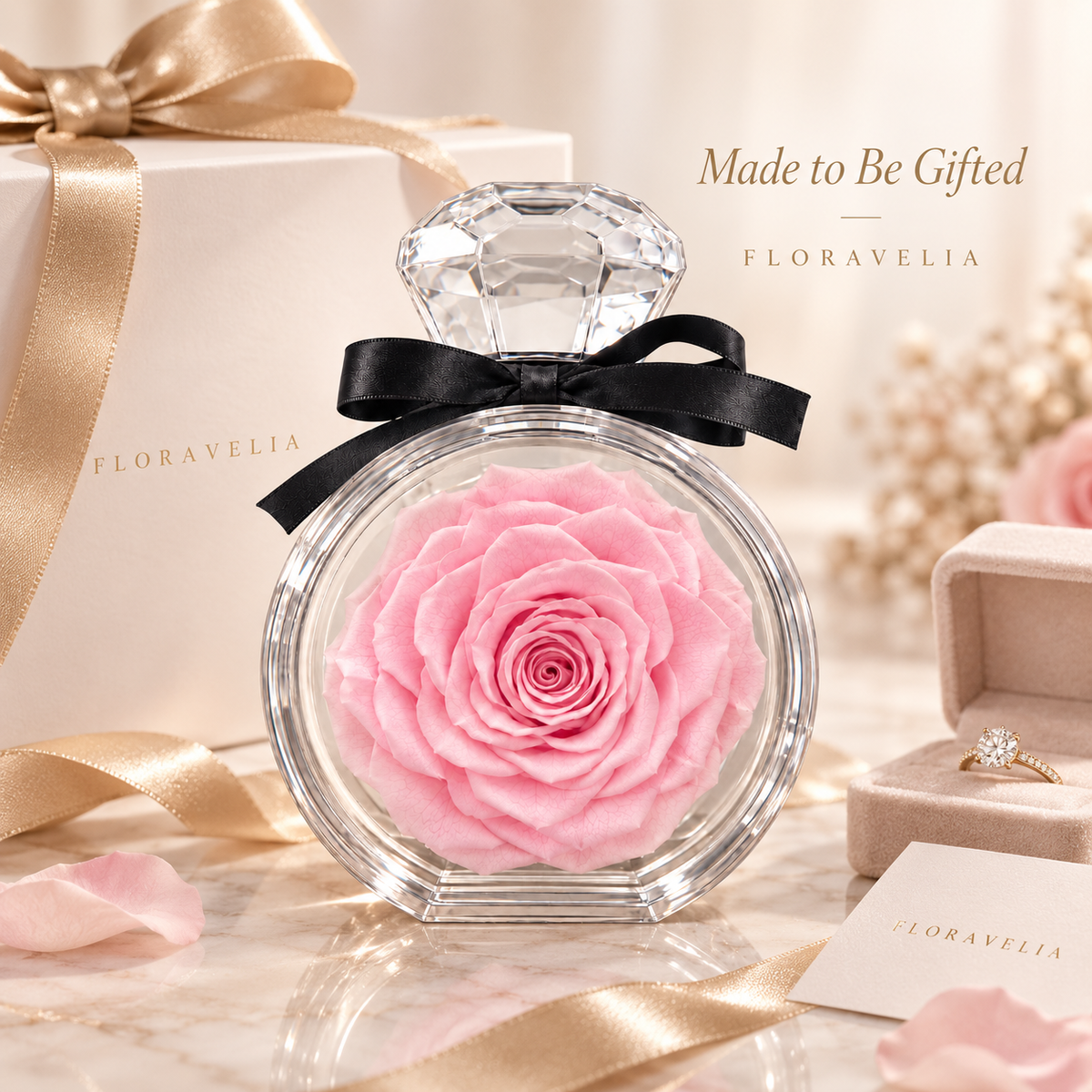 FLORAVELIA Blush Crystal Rose premium gifting scene