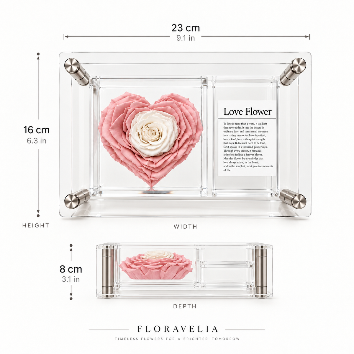 FLORAVELIA Blush Ivory heart keepsake frame dimensions 23 x 16 x 8 cm