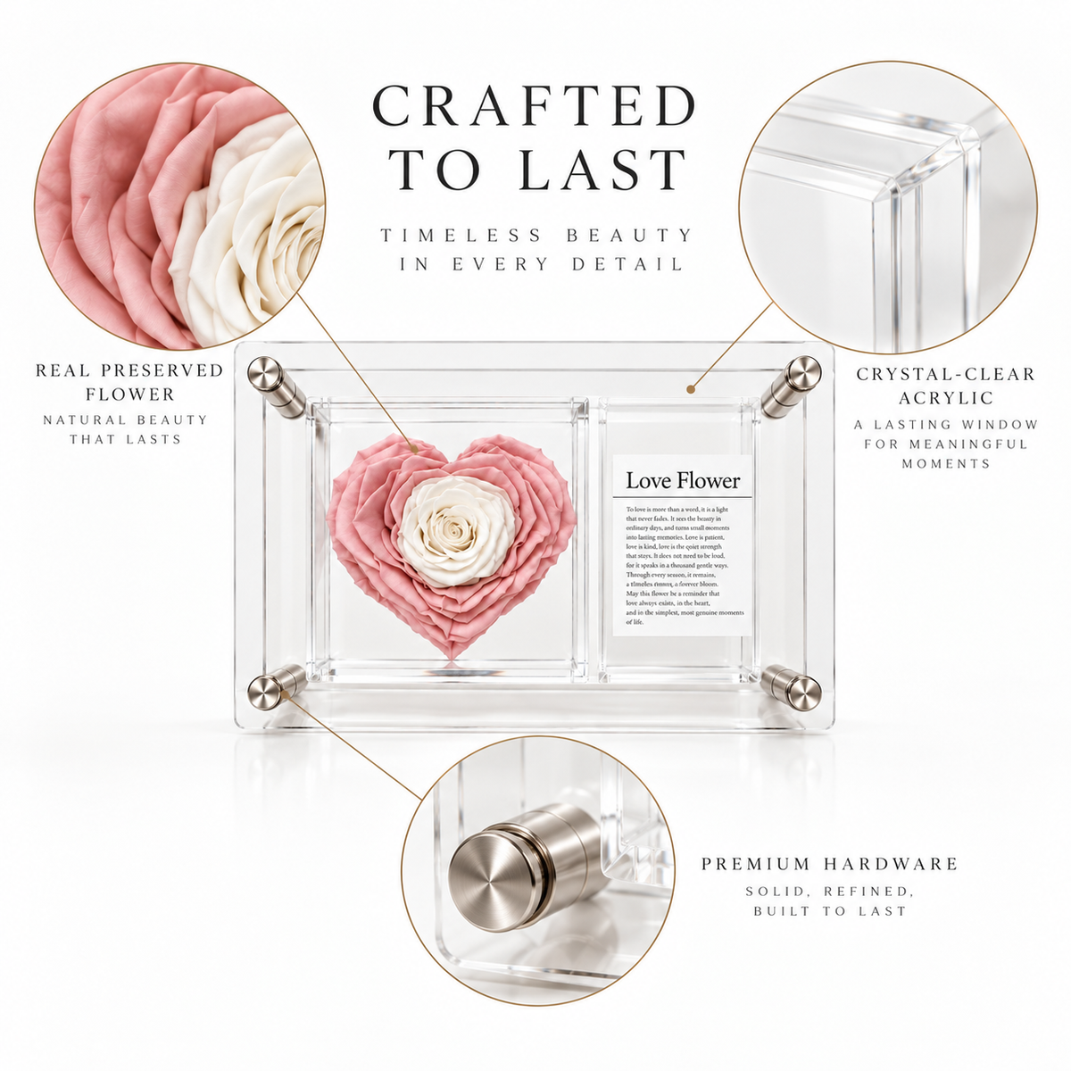 FLORAVELIA Blush Ivory heart keepsake frame craftsmanship details