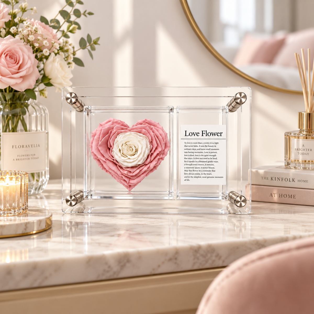 FLORAVELIA Blush Ivory heart keepsake frame home display