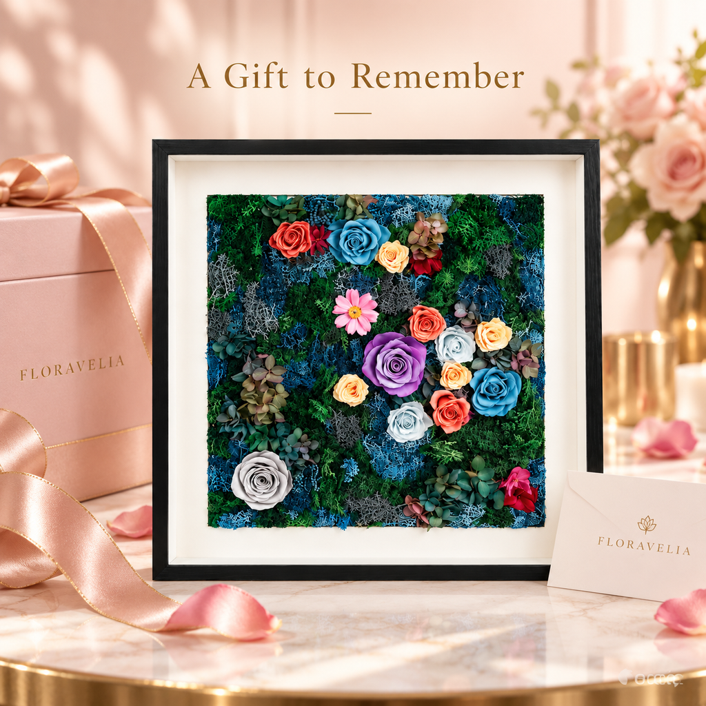 FLORAVELIA Product 09 SKU 01 Midnight Garden botanical frame - gifting scene