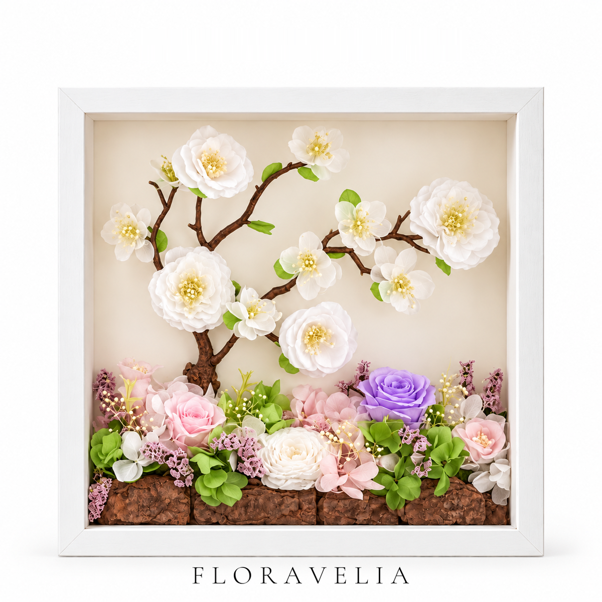 FLORAVELIA Product 09 SKU 05 Ivory Blossom Branch floral shadowbox - brand hero