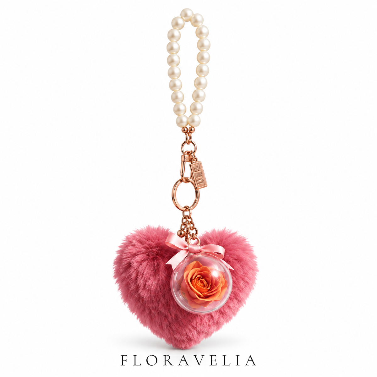 FLORAVELIA Heart Floral Bag Charm — Rose Red — brand hero