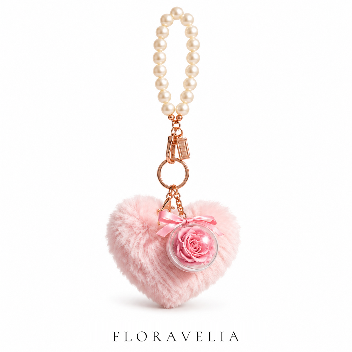 FLORAVELIA Heart Floral Bag Charm — Blush Pink — brand hero