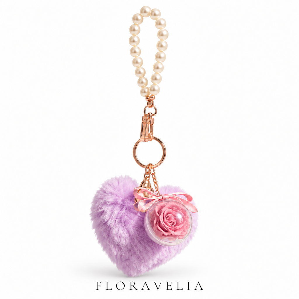 FLORAVELIA Heart Floral Bag Charm — Lavender — brand hero