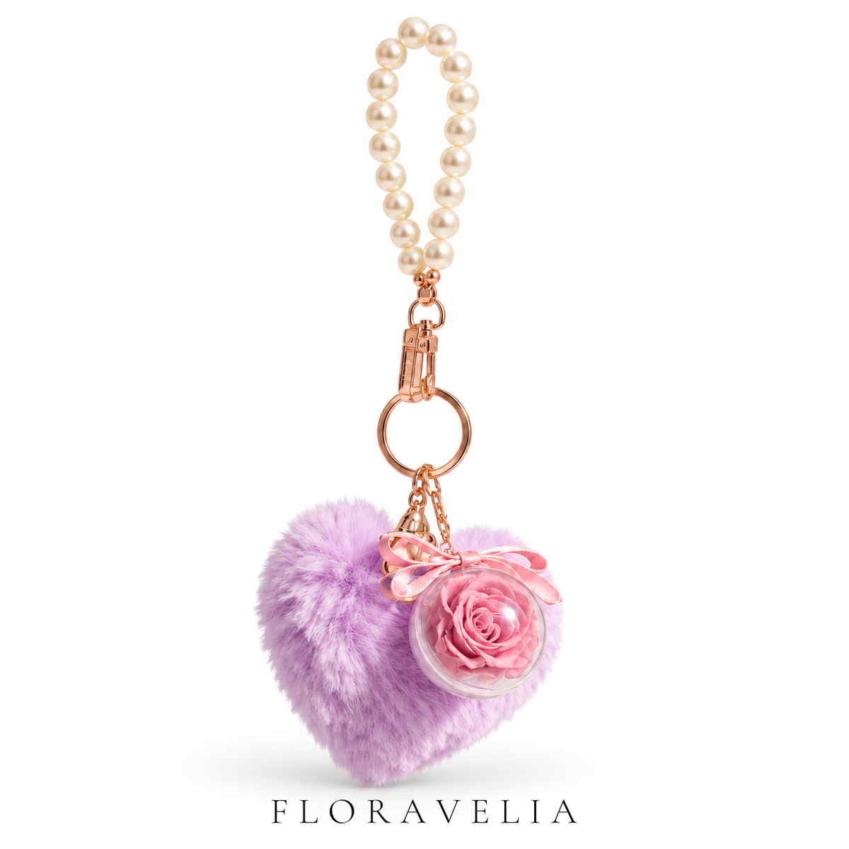 FLORAVELIA Heart Floral Bag Charm — Lavender — brand hero