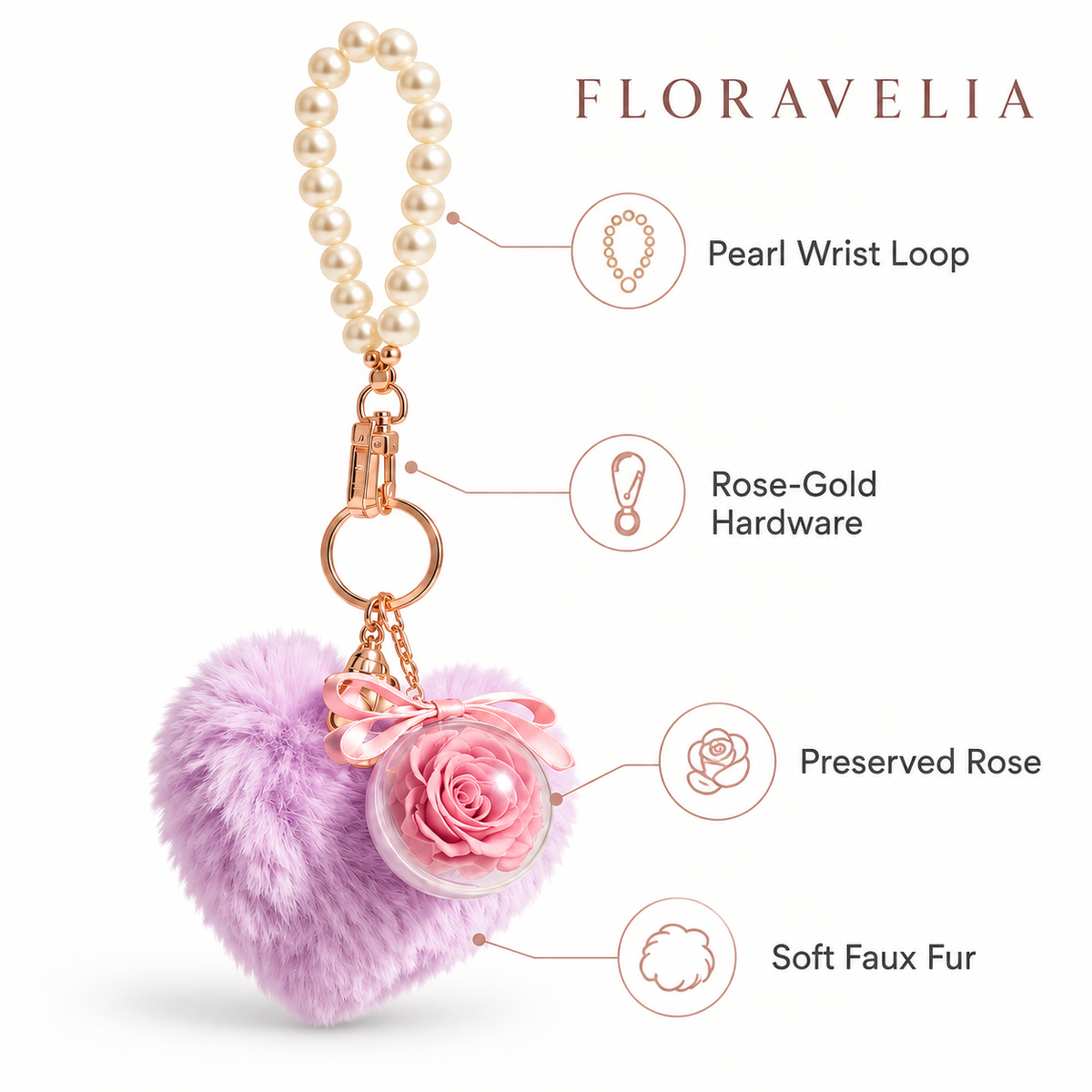 FLORAVELIA Heart Floral Bag Charm — Lavender — key benefits